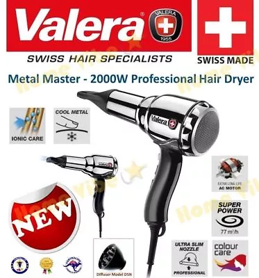 New Valera Swiss Metal Master 2000 Ionic Professional Hair Dryer 2000w ~ Rrp$279 • $119.99