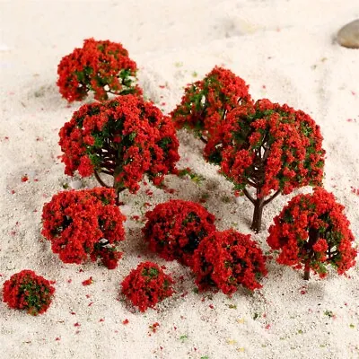 10pcs 3cm-8cm Red Flower Model Trees Train Layout Scene Decoration HO N Z Scale • $5