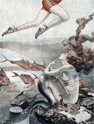 Whimsical Vintage Antique Era French Fantasy Art Deco Mermaid Hair Canvas Print • $29.60