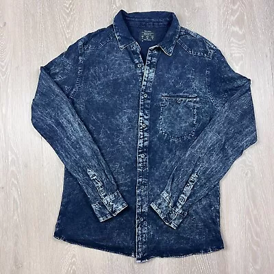 $19 • Buy Bershka Womens Long Sleeve Blue Denim Acid Wash Shirt Size Medium