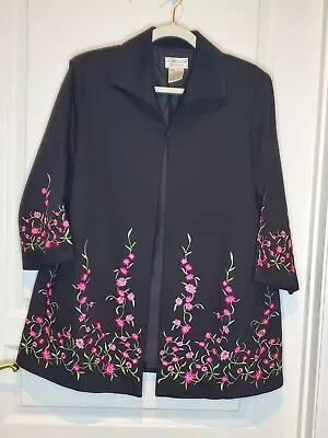 Vintage Victor Costa Womens Black W/ Embroidered Pink Flowers Nehru Jacket S • $65