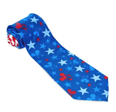 Mickey Mouse Patriotic 100% Silk Tie Disney Park Patriot Star Red White Blue USA • $28.95