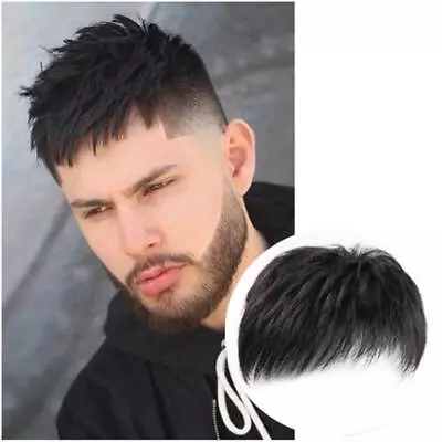 Men's Black Natural Hair Topper Toupee Clip Hairpiece Top Wigs Short Male Wig US • $10.99