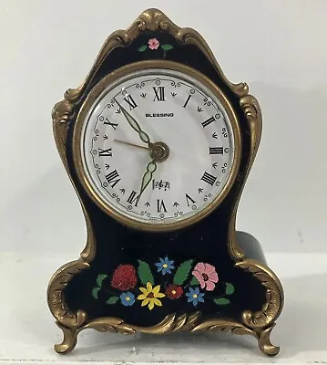 VTG  Blessing Baroque Rococo Mantle Floral Alarm Clock Reuge Music Box Germany • $60