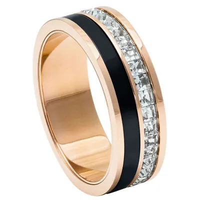 7mm Ladies Titanium Rose Gold Spinner Eternity Princess Cut CZ Wedding Band Ring • $29.66