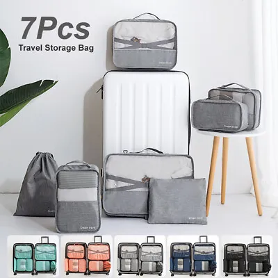 $22.98 • Buy 7Pcs Packing Cubes Travel Pouches Luggage Organiser Clothes Suitcase Storage Bag