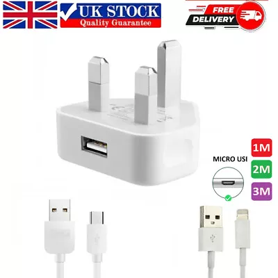 5V1A Fast Quick USB UK Plug Charger Fast Cable USB Lead For Phone Wall Charger • £2.98