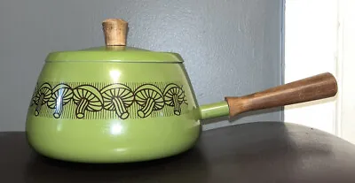 Vintage 70s Fondue Pot With Mushroom Design - Green • $35