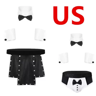 US Men's Skirt Tuxedo Waiter Underwear Faux Leather Low Rise Metal Studded Kilt • $7.35