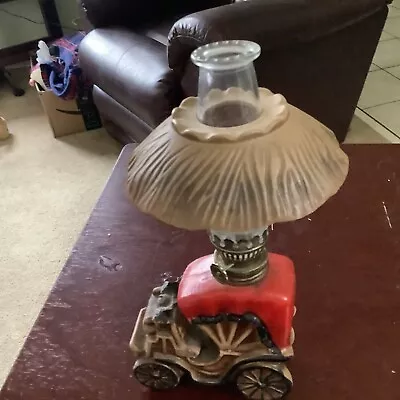 Vintage Red Stage Coach Kerosene Oil Lamp With Glass Globe Shade • $12.99