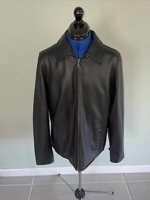 New W/O Tag Eddie Bauer Women’s Buckle Back Moto Bomber Leather Jacket Black L • $59.99