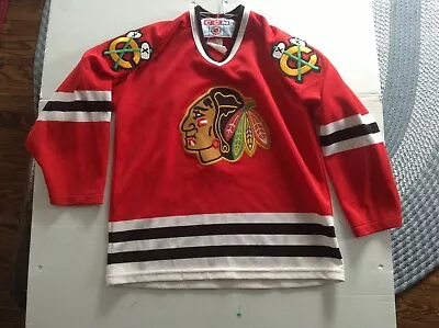 VTG Chicago Blackhawks CCM Maska Air-Knit Sewn Hockey Jersey SZ Youth L/XL • $23.39