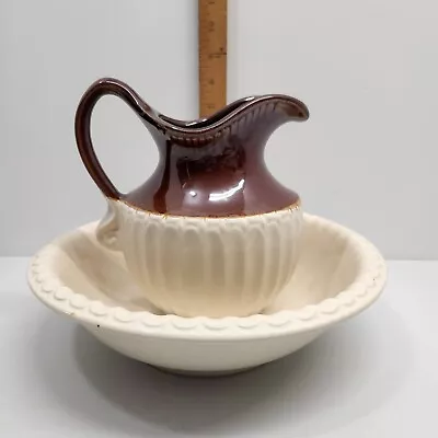 McCoy USA Vintage Pitcher And Water Basin 7514 Brown And Cream • $27.74