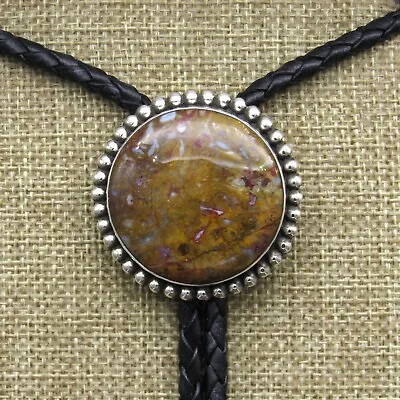 Round Mexican Agate Sterling Silver Bolo Tie By Jose Campos+ • $285