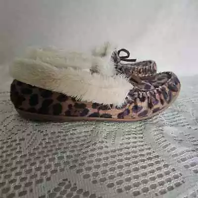 J. Crew Women's Leopard Calf Hair Moccasin Sz9 Hard Sole Slipper Shoes • $20