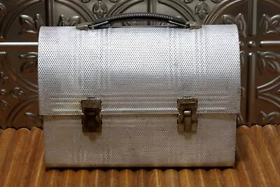 Vintage Domed Silver Aluminum Checkered Lunch Box Miner's Pail With Thermos • $35