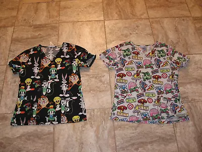 2 Nice Marvel Comics Avengers  Looney Tunes Scrub Top  Size  Small • $14.95