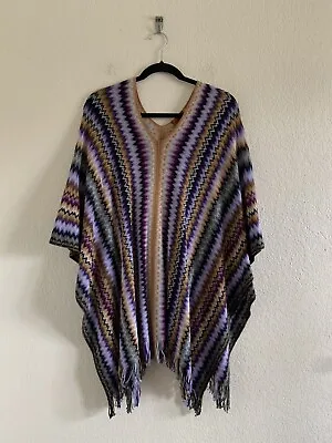 Missoni Poncho Italy Wool Blend Fringed Chevron OS Multicolor • $65