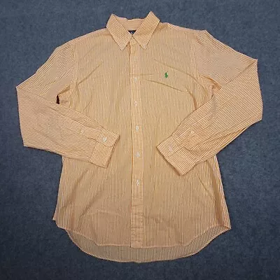 Vintage Ralph Lauren Shirt Mens LARGE Orange Pony Long Sleeve Button Up SIZE L • $34.88