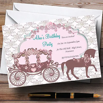 Horse And Carriage Chic Princess Theme Personalised Birthday Party Invitations • £8.99