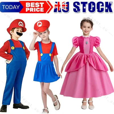 Little Princess Peach Costume Super Mario Cosplay Costume Girls Princess Dress • $20.69