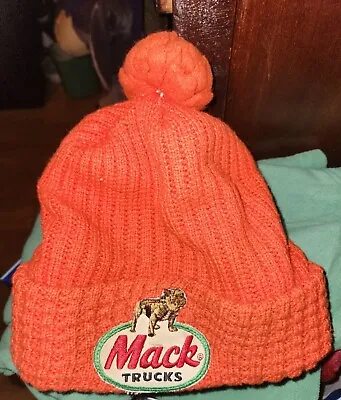 Mack Trucks Vintage 80's Beanie Stocking Knit Cap Hat  W/ Patch Puffy Ball • $60