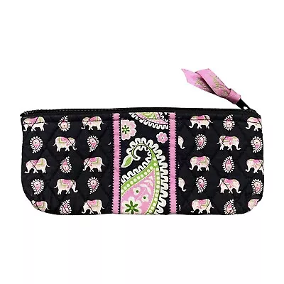 Vera Bradley PINK ELEPHANTS Black Zip Coin Purse Cosmetic Pouch Accessory Bag • $10.42