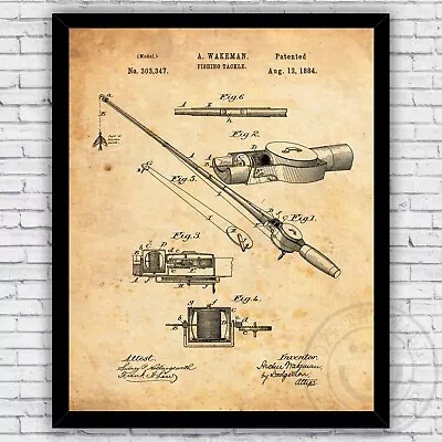 Fishing Rod Tackle Vintage Outdoors Patent Art Print - Size And Frame Options • $11.90