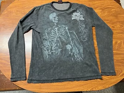 Mens Used Vintage Y2k Mma Elite Dark Gray Long Sleeve Thermal Shirt Large • $10.50