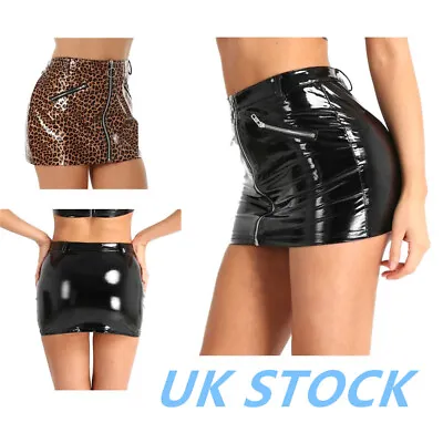 UK Women Faux Leather Pencil Skirts Zipper Stretchy Bodycon Skirt For Night Club • £19.23