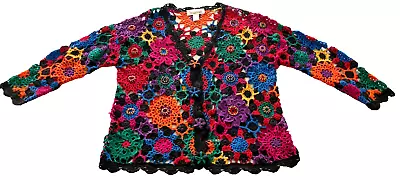 Vintage Crochet Hand Knit Sweater Cardigan Long Sleeve Women's Size XL • $129.99