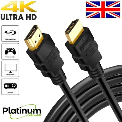 PREMIUM ULTRAHD HDMI CABLE HIGH SPEED 4K 2160p 3D LEAD 1m/2m/3m/4m/5m/7m/10m/15m • £3.75