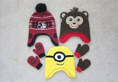 Baby Toddler Hats Beanie Mittens Mickey Minion Bear Winter Snow Accessories Used • $14.59