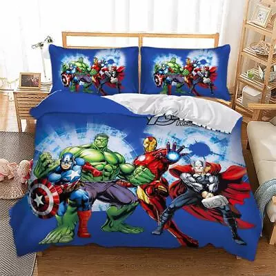 Marvel Avengers Hulk Iron Man Superhero Quilt Duvet Cover Set Bedroom Decor • $54.99