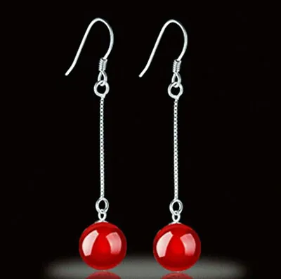 Women Red Moonstone Earrings Stud Long Drop Dangle 925 Sterling Silver Jewellery • £3.29