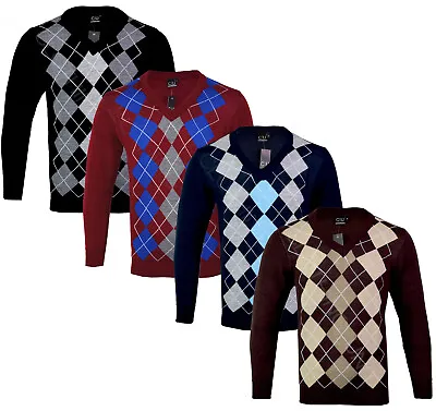  Mens Argyle V Neck Long Sleeve Sweater Jumper Golf Casual S-XXL • $17.39