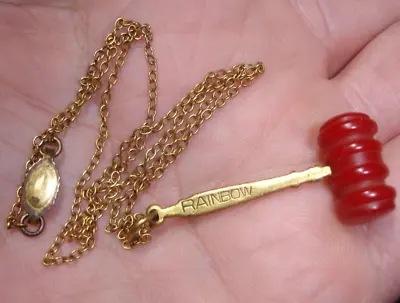 Old Masonic Bake Lite RAINBOW GAVEL Pendant Antique Gold Tone 16  Necklace Chain • $23.85