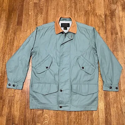 VTG LL Bean Jacket Mens Medium Leather Collar Chore Military Hunt Barn Work Coat • $55.32