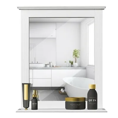 Bathroom Wall-Mounted Mirror W/ Shelf Vanity Makeup Mirror Multipurpose White • $63.96