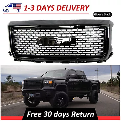 $97.75 • Buy For 2014-2015 GMC Sierra 1500 Denali Style Gloss Black Front Hood Grill Grille