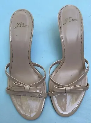 J Crew Shoes 9.5 Patent Strappy Bow Sandals Beige Tan Heels Patent Leather • $35.99