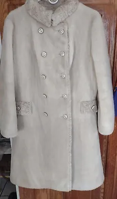 Vintage FAIRMOOR BORGANZA  Ivory With Persian Lamb Trim Faux Fur Coat - Size M • $55