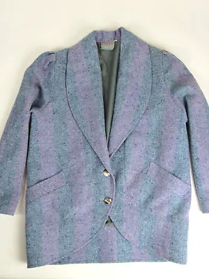 Triona Design Donegal Striped Tweed Jacket Purple Shawl Collar Ireland Sz M • $24.99