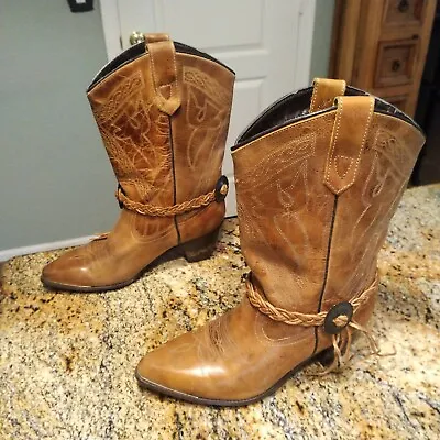 Oak Tree Farms 628 Women's Size 9.5 Brown Leather Cowboy Western Tassel Boots • $89