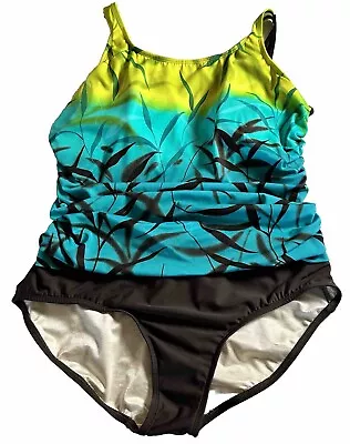 Amoena Women’s One Piece Bathing Suit Tropical Multicolor Ruched Plus Size 20 • $22.99