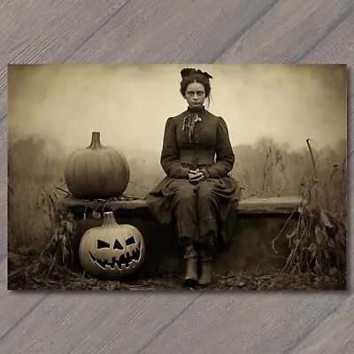 👻 POSTCARD Weird Creepy Vintage Vibe Pumpkin Friend Girl Halloween Unusual • $6