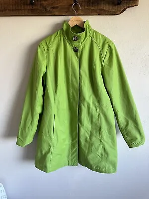 Eddie Bauer Lined Green Rain Jacket Trench Coat Women’s Size Large Button Close • $20.31