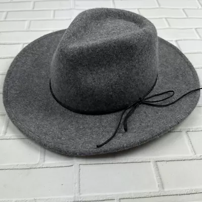 World Market Hat Unisex 56cm Wool Cowboy String Tie Accent Fedora Wide Brim Gray • $19