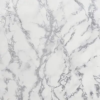 SLIGHTLY IMPERFECT Carrara Marble Wallpaper White Grey Silver Glitter Metallic • £7.99