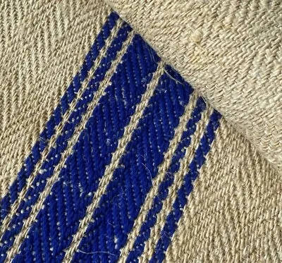 Antique Grain Sack Fabric Bolts 2.43 Yards Blue Stripe Grainsack Hemp Linen Bolt • $140